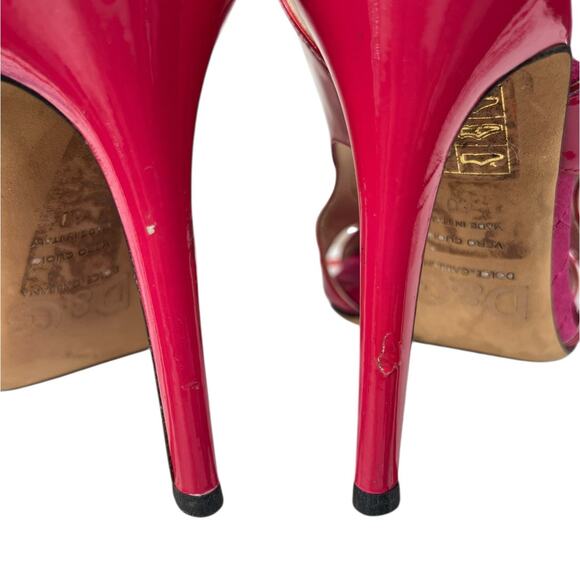 Vintage Dolce & Gabbana Patent Leather Pink Rose Open Toe Heels Size 40 US 10 - Picture 10 of 15
